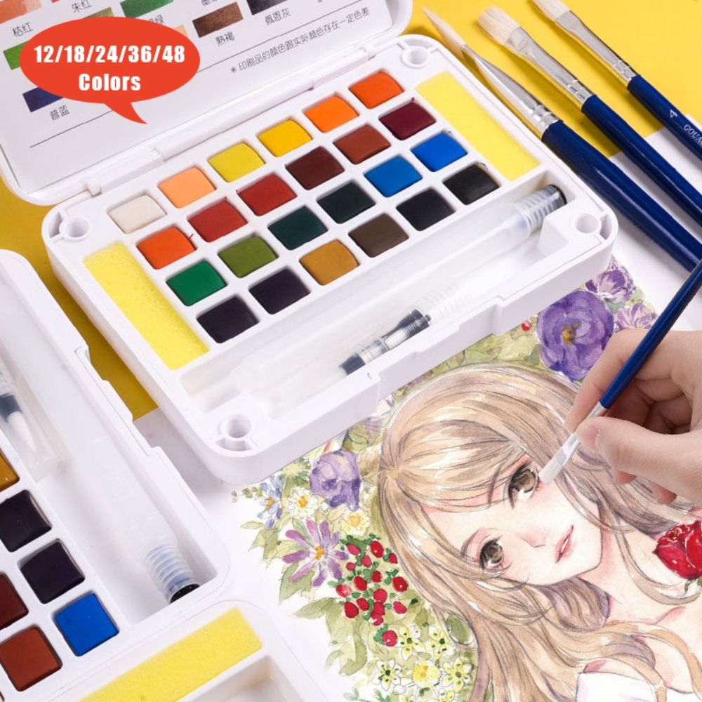 Watercolor Paint Set Solid Pigment - With Water Brush Pen Watercolor Paint