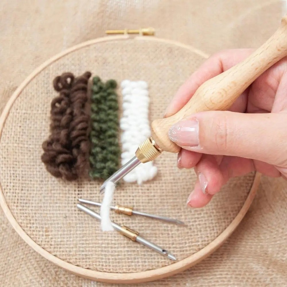 Cotton Embroidery Thread Skeins - 2.5mm/3.5mm/5mm Punch Needle Set Wooden Handle