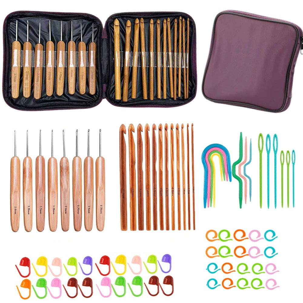 Craft Tools - 74pcs Bamboo Crochet Hooks Set Yarn