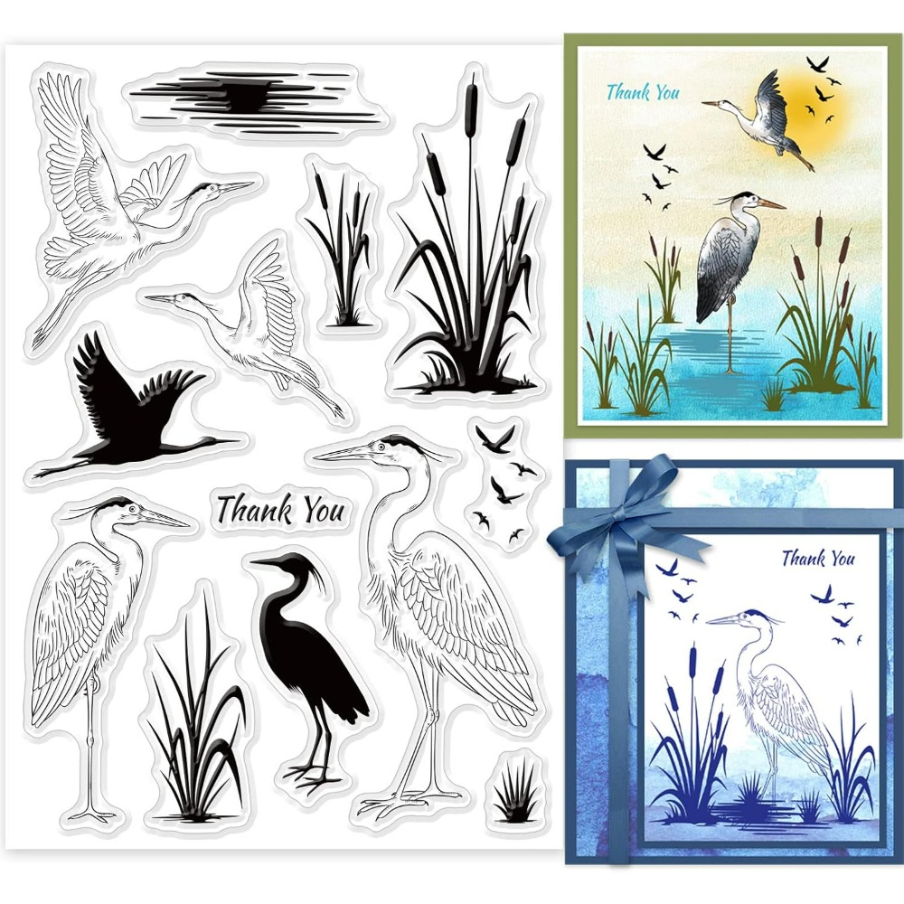 Clear Silicone Stamps For Card Making - Heron Clear Stamps Wetland Silhouette Lake