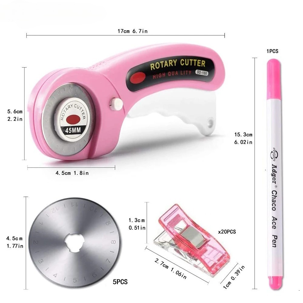 Rotary Cutter For Fabric 45Mm - 45mm Rotary Cutter Set 5 Blades