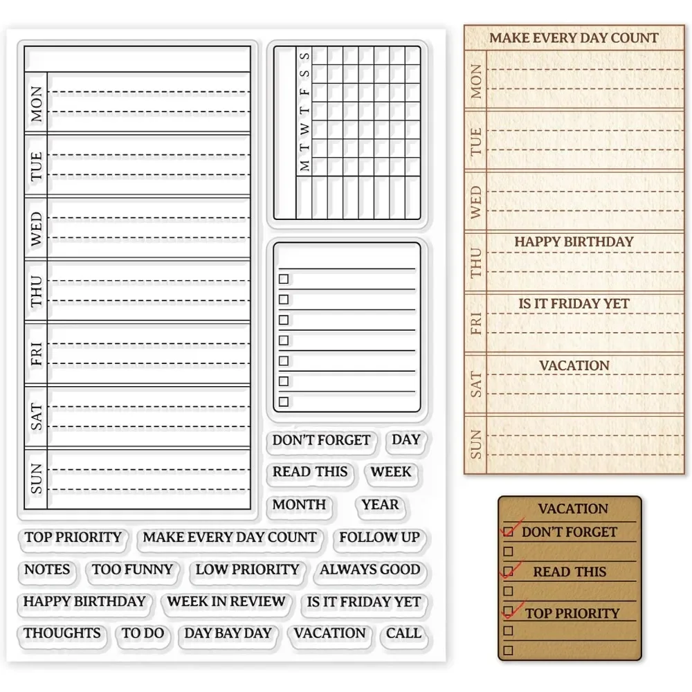 Clear Silicone Stamps For Card Making - Weekly Plan Clear Stamp Calendar Schedule