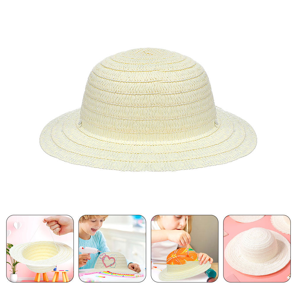 8Pcs DIY Kids Straw Hats White - Painting Supplies 评论和价格