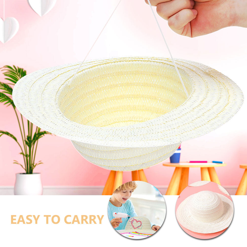 8Pcs DIY Kids Straw Hats White - Painting Supplies 评论和价格