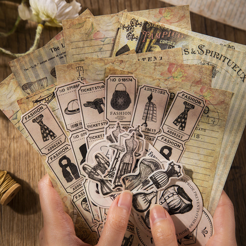 60 pcs Vintage Stickers+materi - Vintage Junk Journal Scrapbooking Paper 评论和价格