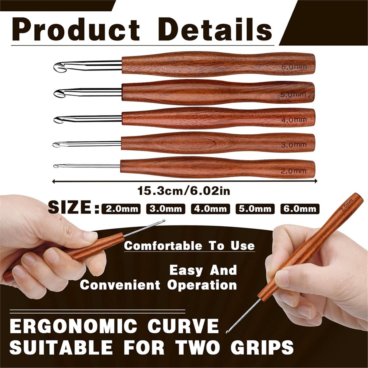 AT16 5 Pcs Crochet Hook, 5 Siz - Wooden Crochet Hooks Ergonomic Handle 评论和价格