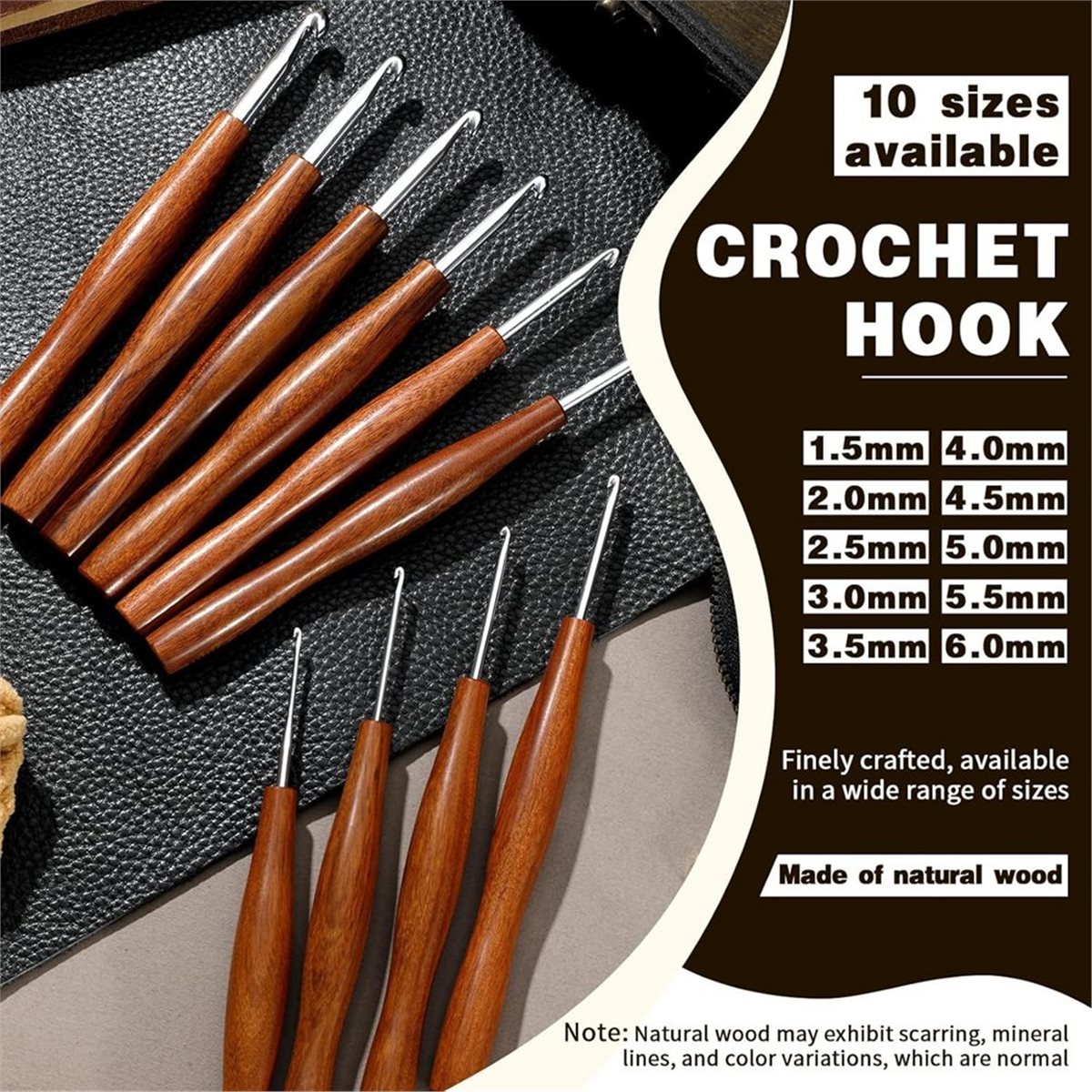 AT16 5 Pcs Crochet Hook, 5 Siz - Wooden Crochet Hooks Ergonomic Handle 评论和价格