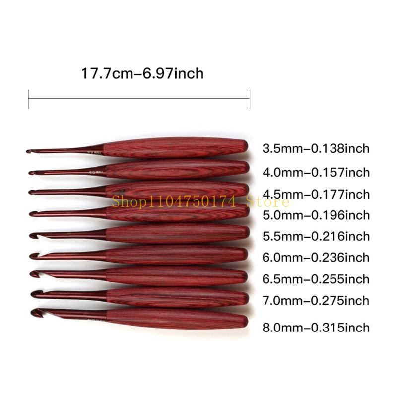9Pcs Ergonomic Grip Aluminium  - Wooden Crochet Hooks Ergonomic Handle 评论和价格