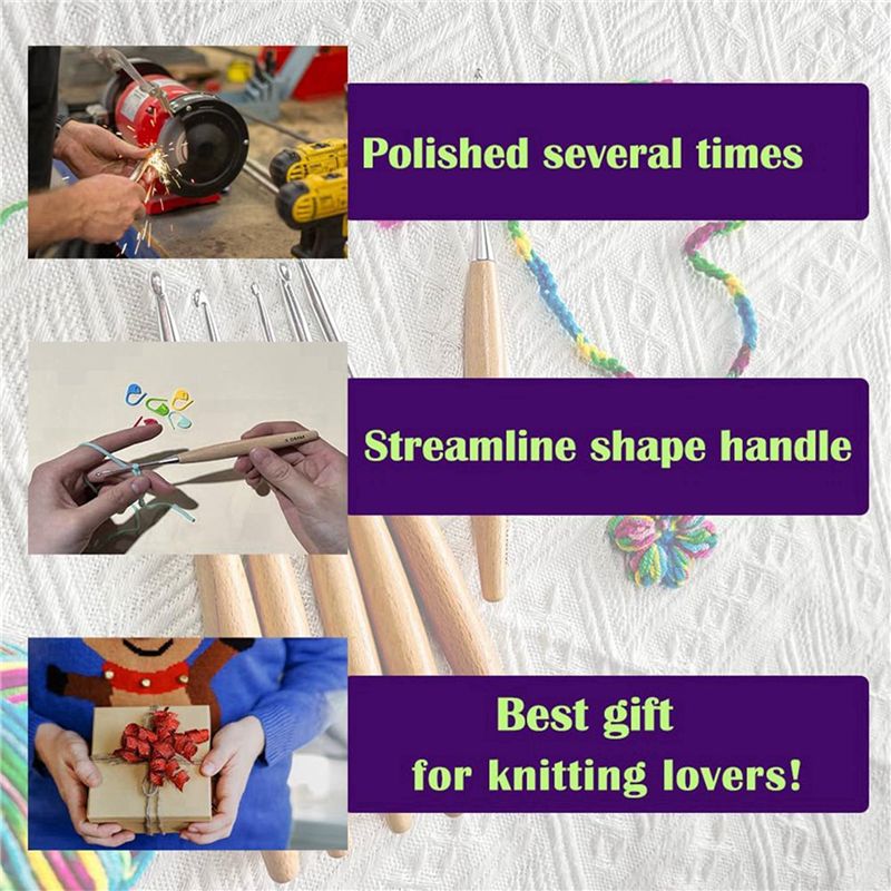 SEWS-80Pcs Wood Crochet Hooks  - Wooden Crochet Hooks Ergonomic Handle 评论和价格