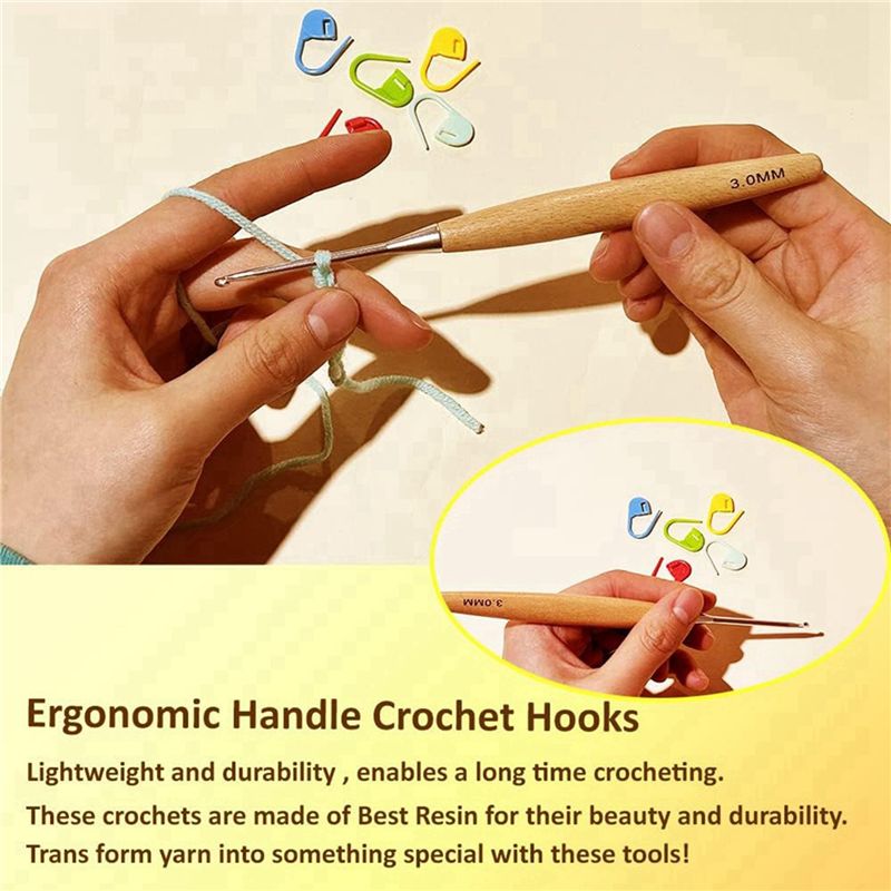 SEWS-80Pcs Wood Crochet Hooks  - Wooden Crochet Hooks Ergonomic Handle 评论和价格