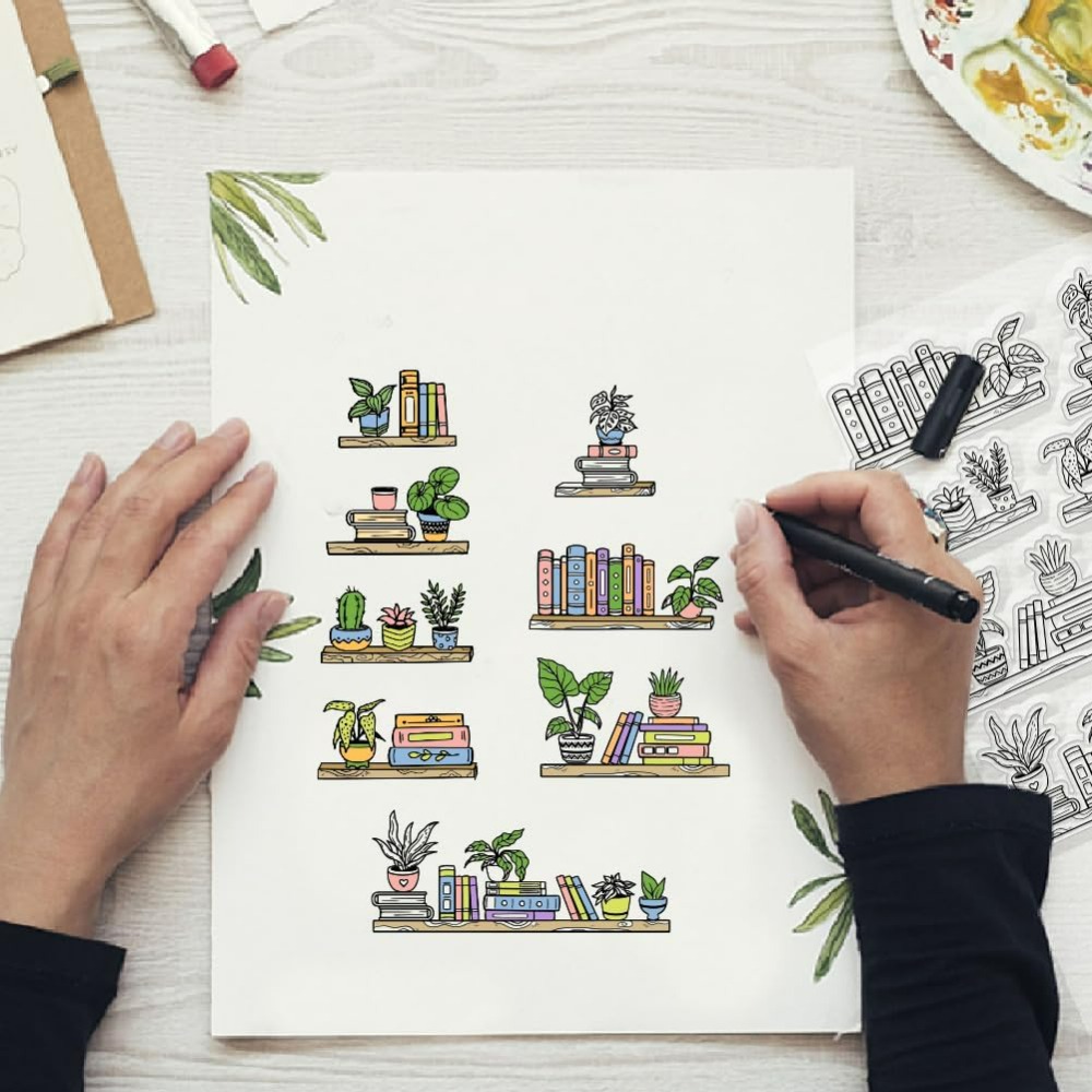 Potted Bookshelf Clear Stamps  - Clear Silicone Stamps For Card Making 评论和价格