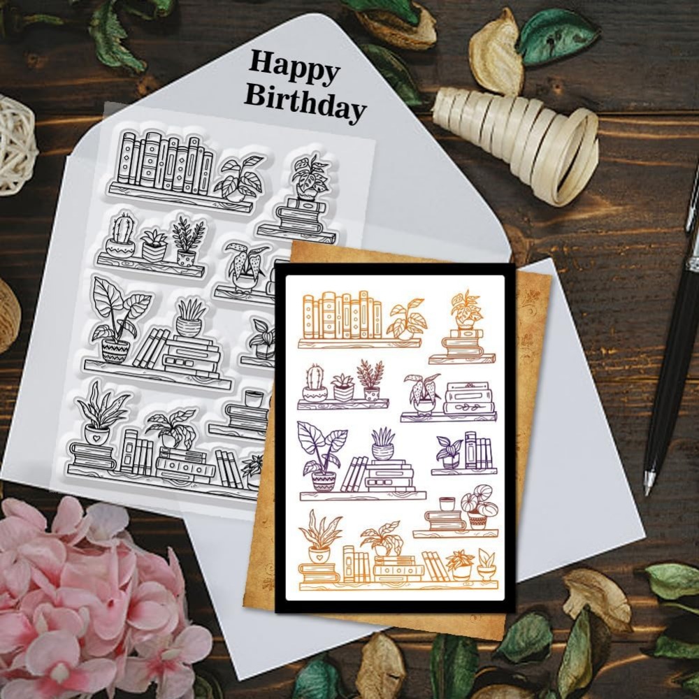 Potted Bookshelf Clear Stamps  - Clear Silicone Stamps For Card Making 评论和价格