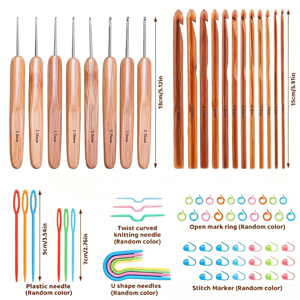 74pcs Bamboo Crochet Hooks Set - Craft Tools 评论和价格