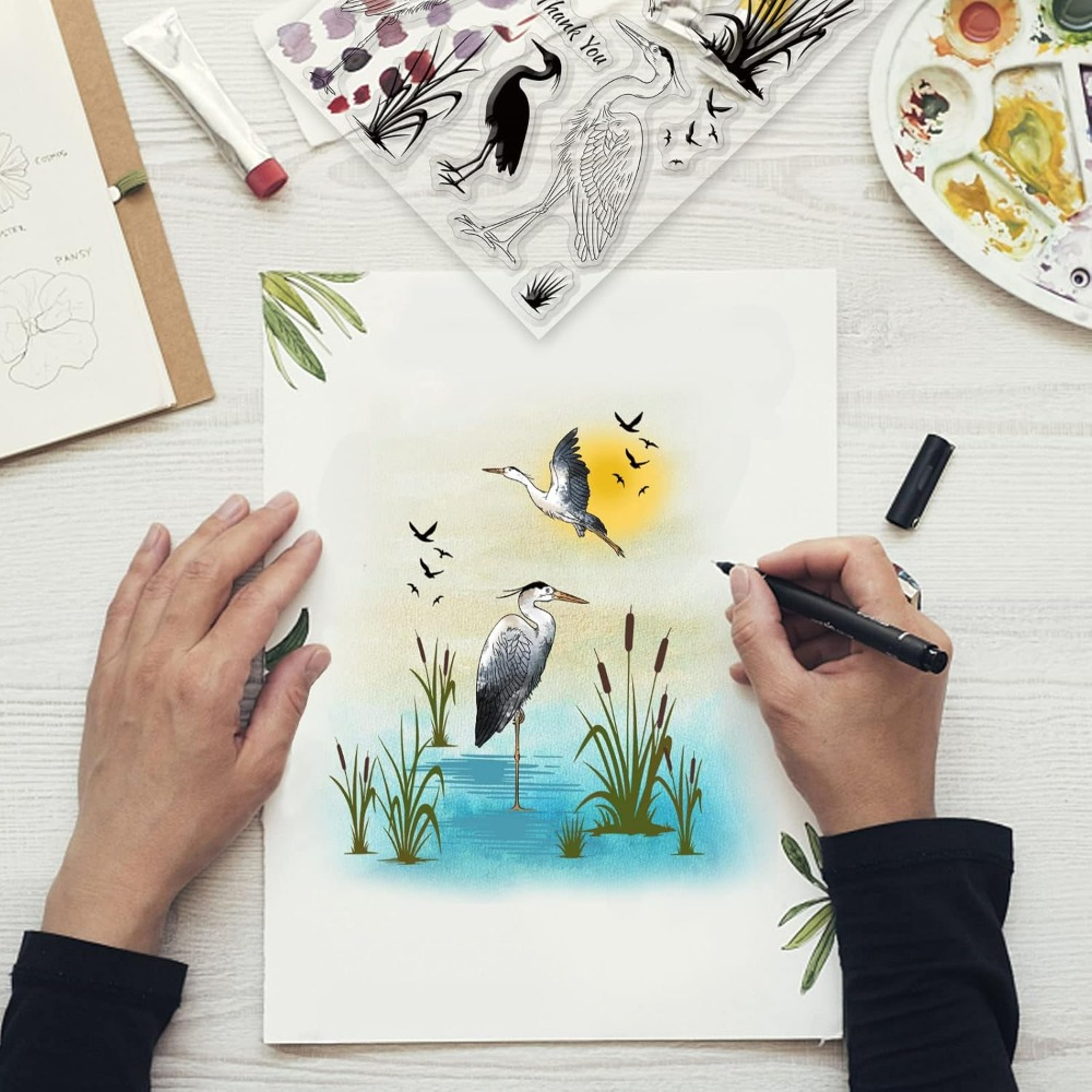 Heron Clear Stamps Wetland Sil - Clear Silicone Stamps For Card Making 评论和价格