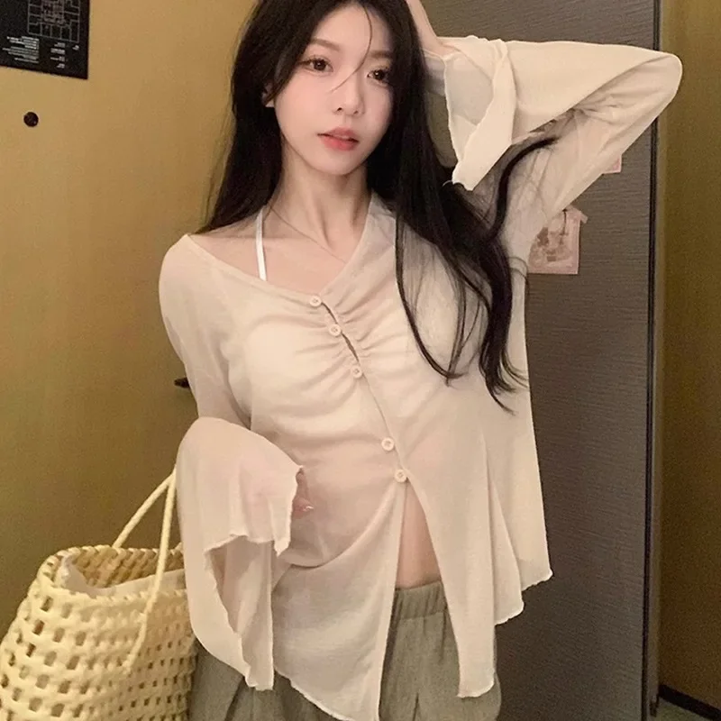Sheer Flare Sleeve Blouse - Y2 - Embroidery 评论和价格