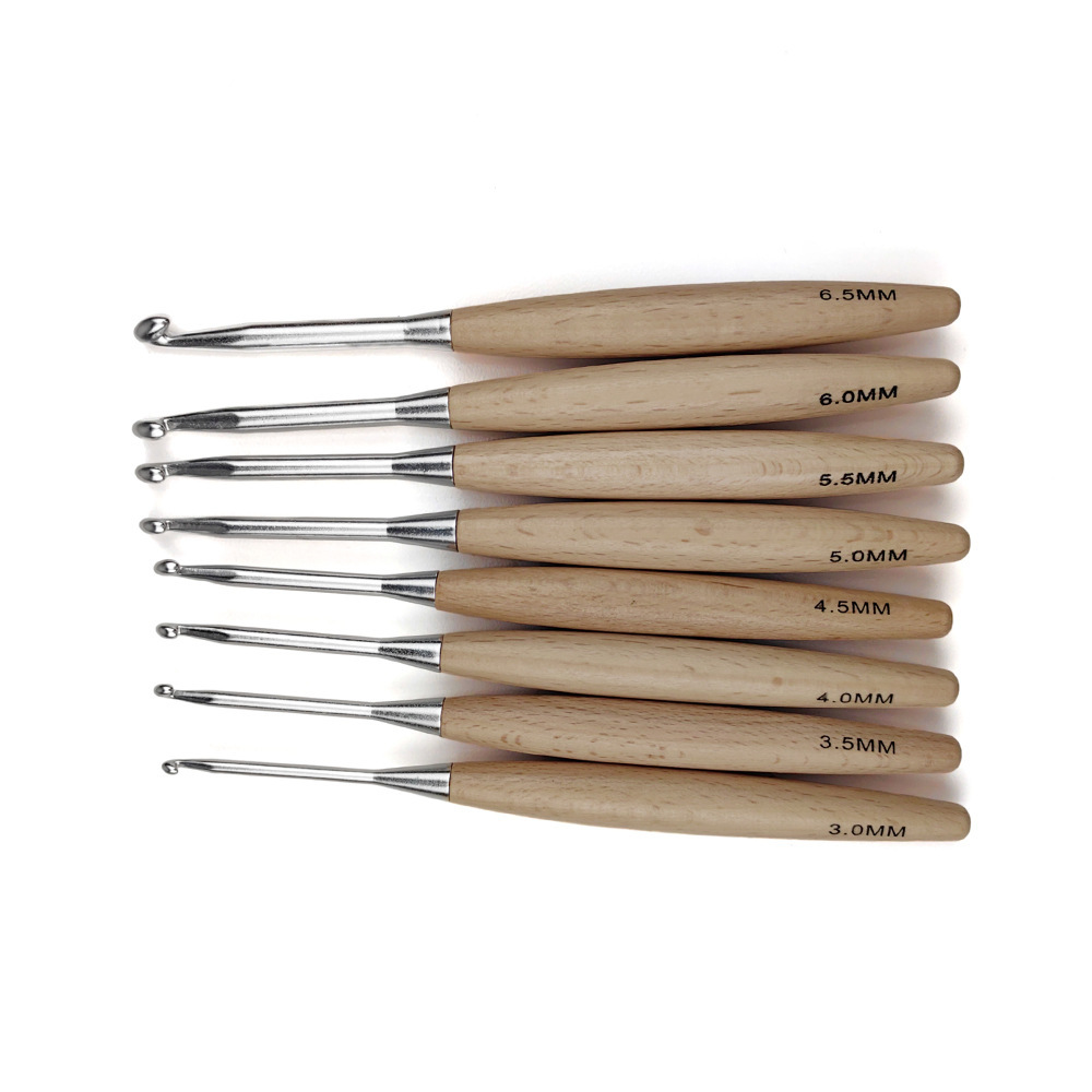 8Pcs Wood Crochet Hooks16.5cm  - Wooden Crochet Hooks Ergonomic Handle 评论和价格
