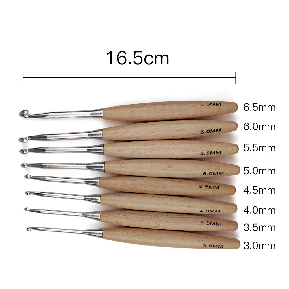 8Pcs Wood Crochet Hooks16.5cm  - Wooden Crochet Hooks Ergonomic Handle 评论和价格