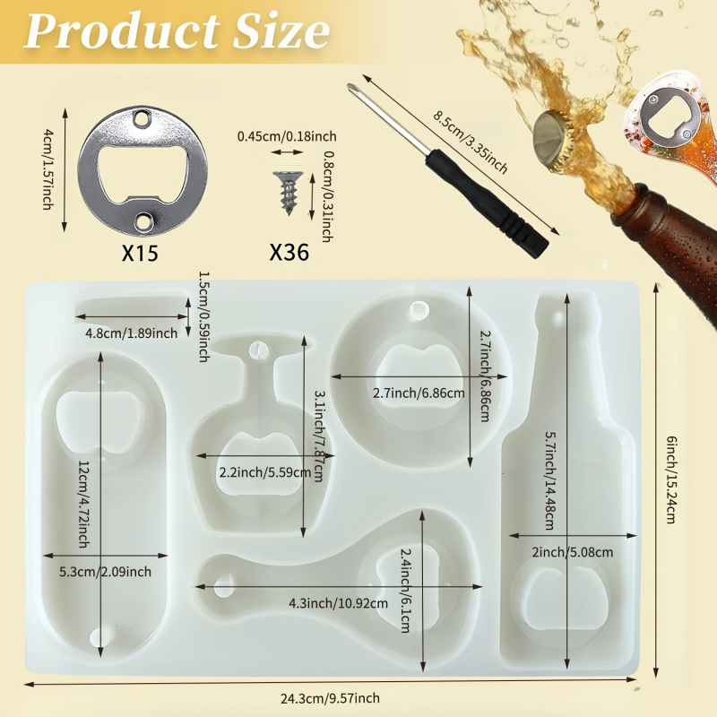 Bottle opener resin mold、Beer  - Silicone Epoxy Resin Molds Set 评论和价格