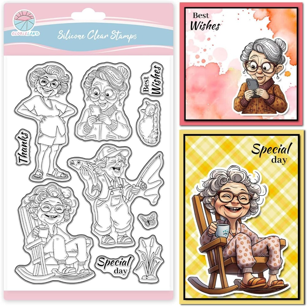 Smiling Old Lady Clear Stamps  - Clear Silicone Stamps For Card Making 评论和价格