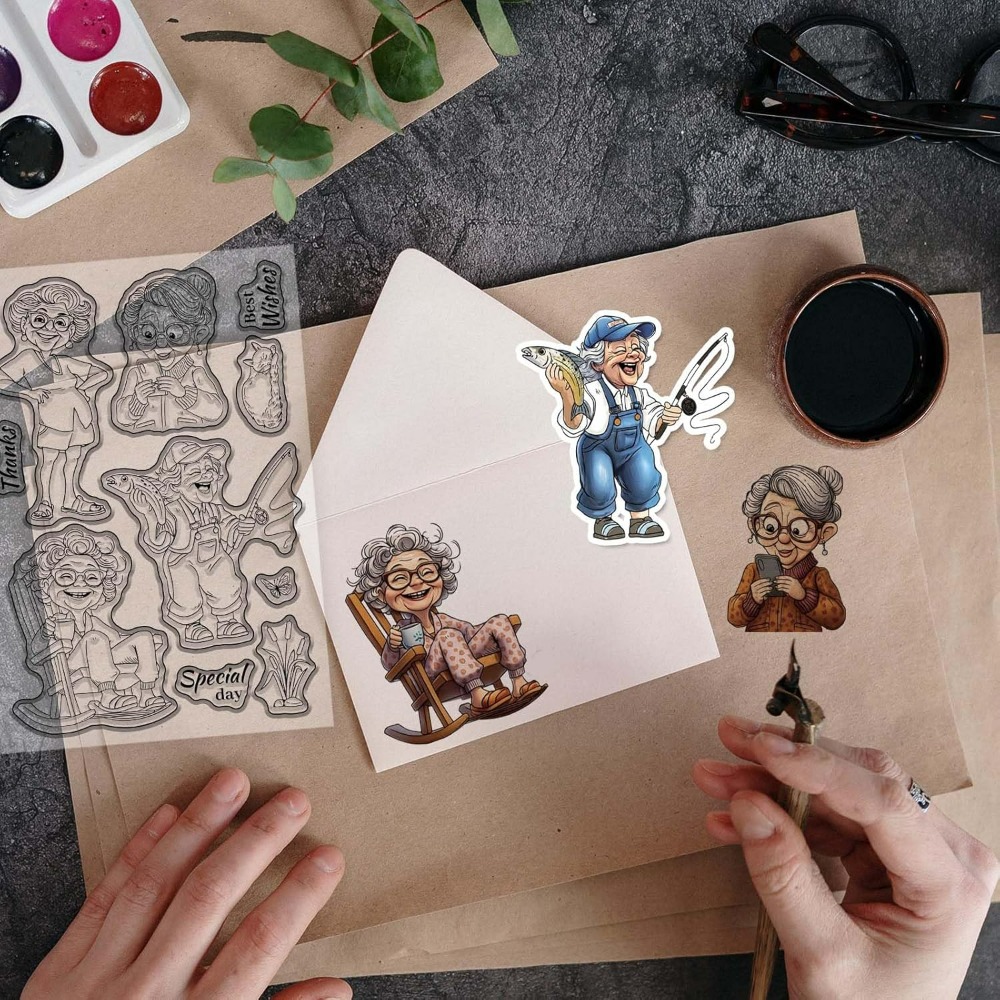Smiling Old Lady Clear Stamps  - Clear Silicone Stamps For Card Making 评论和价格