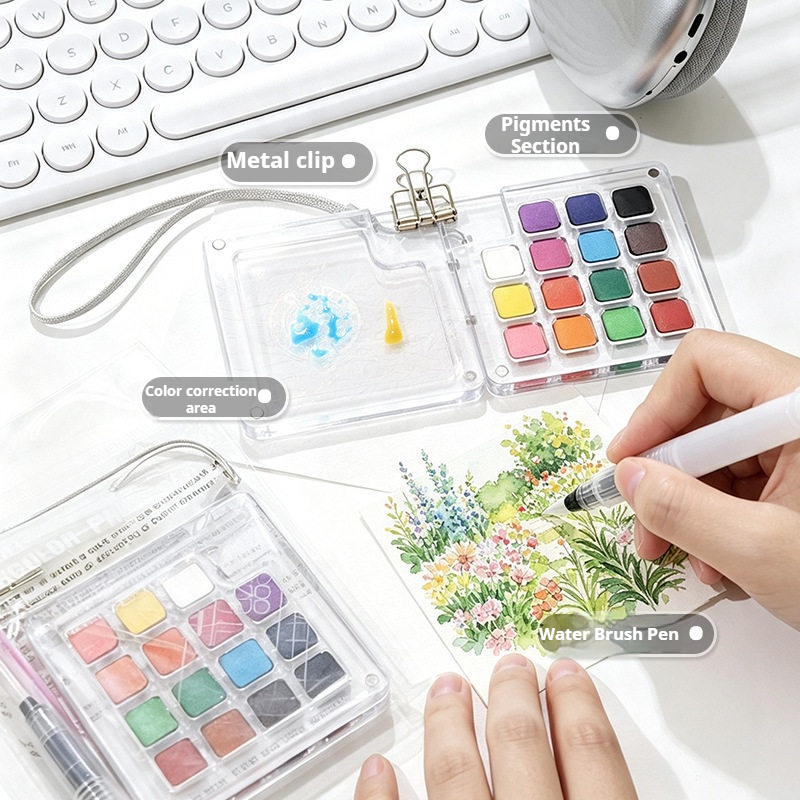 15 Colors Portable Travel Soli - Watercolor Paint Set Solid Pigment 评论和价格