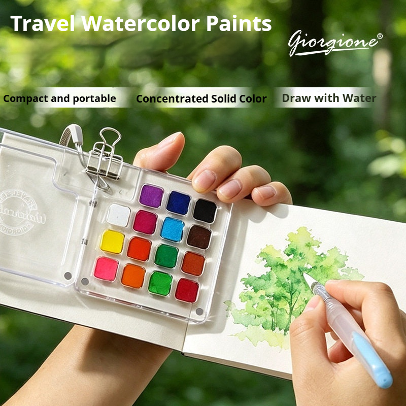 15 Colors Portable Travel Soli - Watercolor Paint Set Solid Pigment 评论和价格
