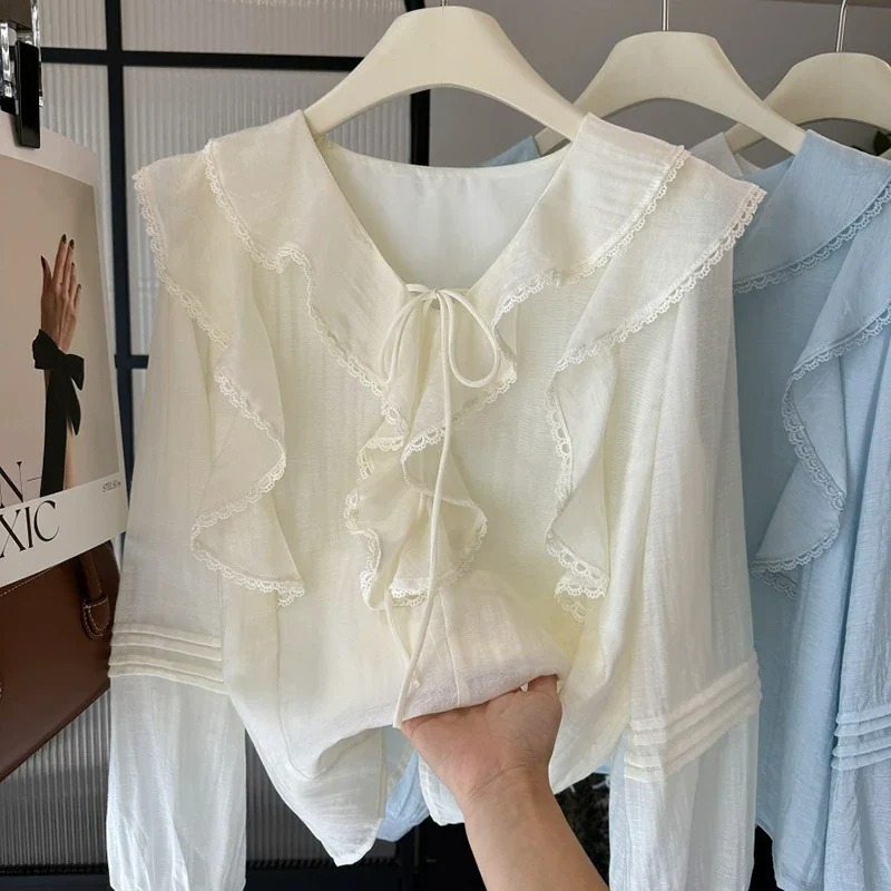 French V-Neck Chic Long Sleeve - Embroidery 评论和价格