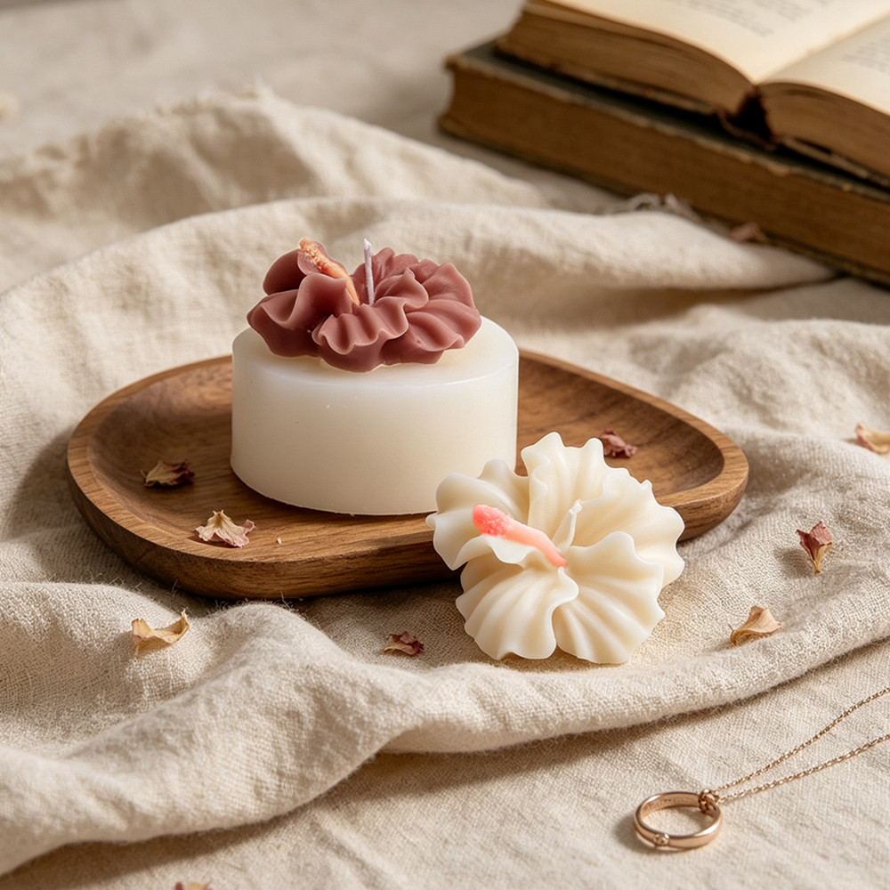 2pcs Hibiscus Flower Candle Mo - Silicone Epoxy Resin Molds Set 评论和价格